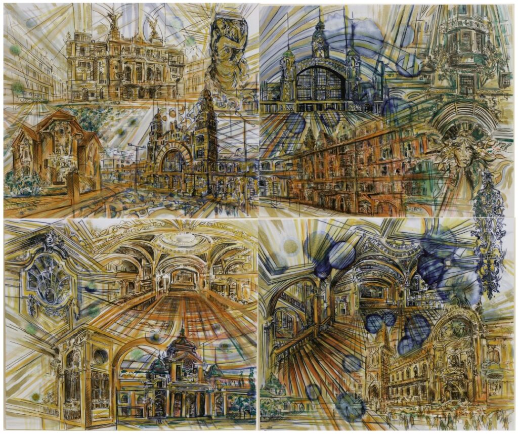 Porcelánový kvartet
„Pražská secese“ čtyřy obdélníkové
desky 84×72cm