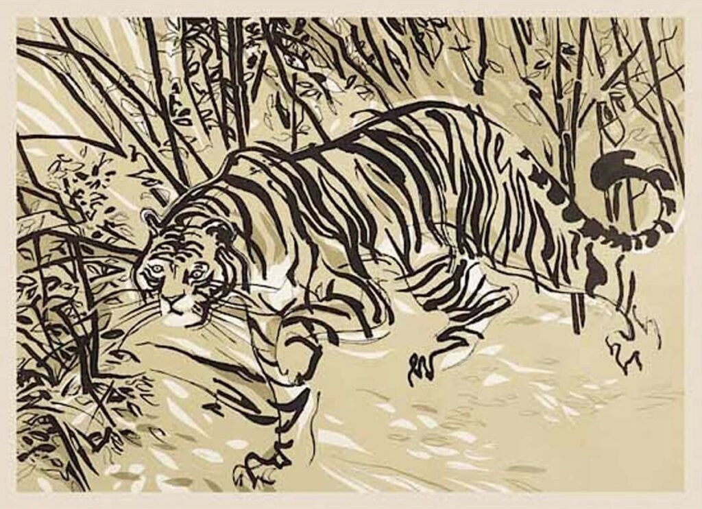 Tygr v džungli, 42x30cm, litografie, 1998