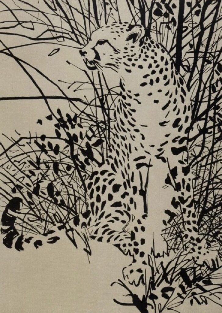 Gepard v keři, litografie, 1998